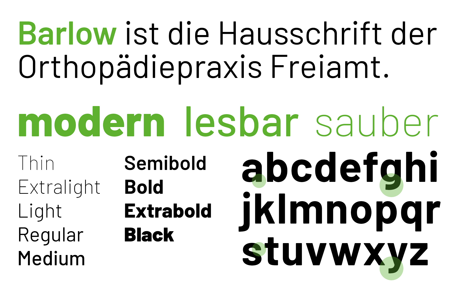 Corporate Design und Webdesign, Orthopädiepraxis Freiamt in der Schweiz, Hausschrift, Corporate Typeface