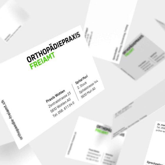 Corporate Design und Webdesign, Orthopädiepraxis Freiamt in der Schweiz, Gestaltung der Visitenkarte