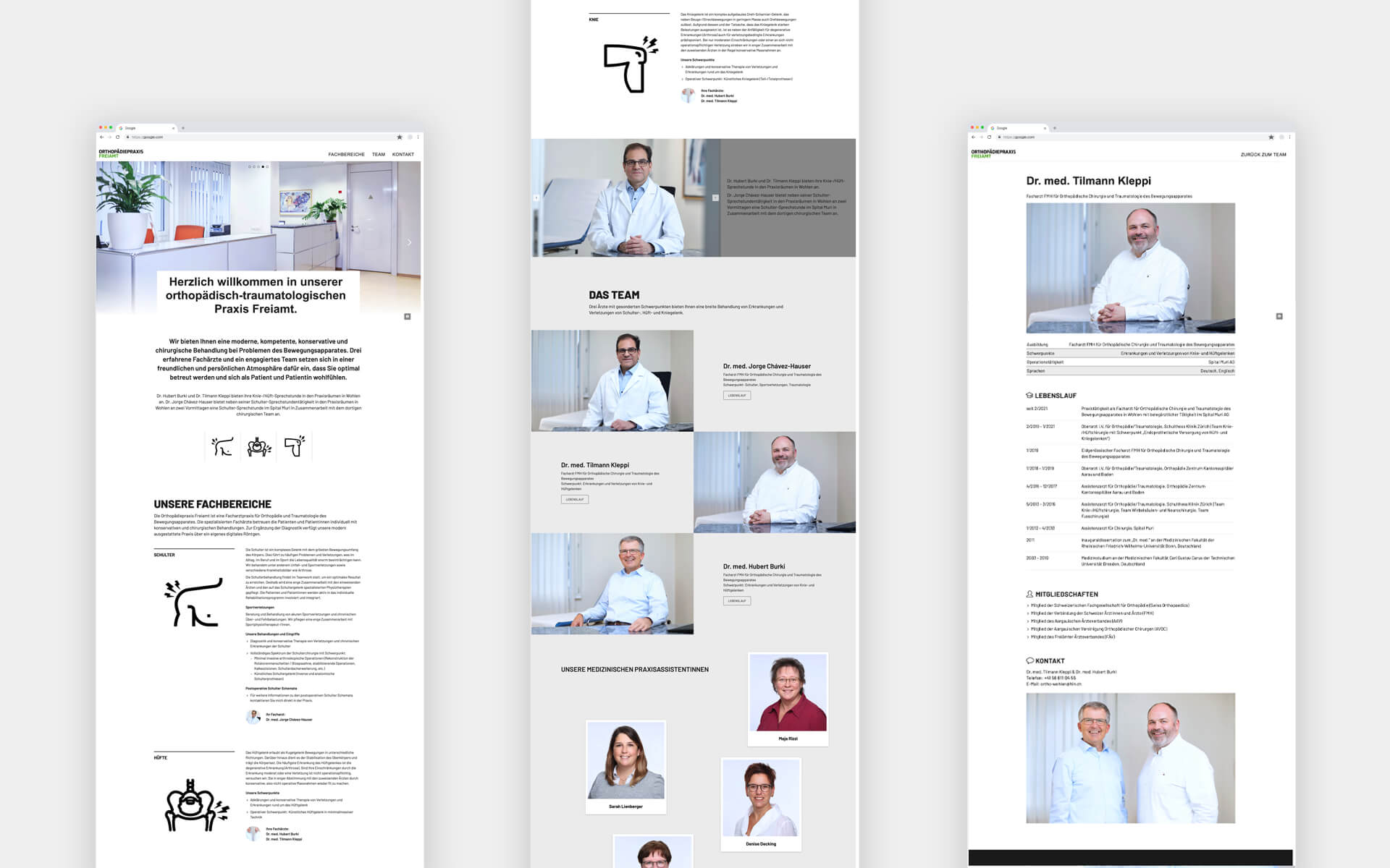 Corporate Design und Webdesign, Orthopädiepraxis Freiamt in der Schweiz, Website Wireframe, Struktur und Inhalte